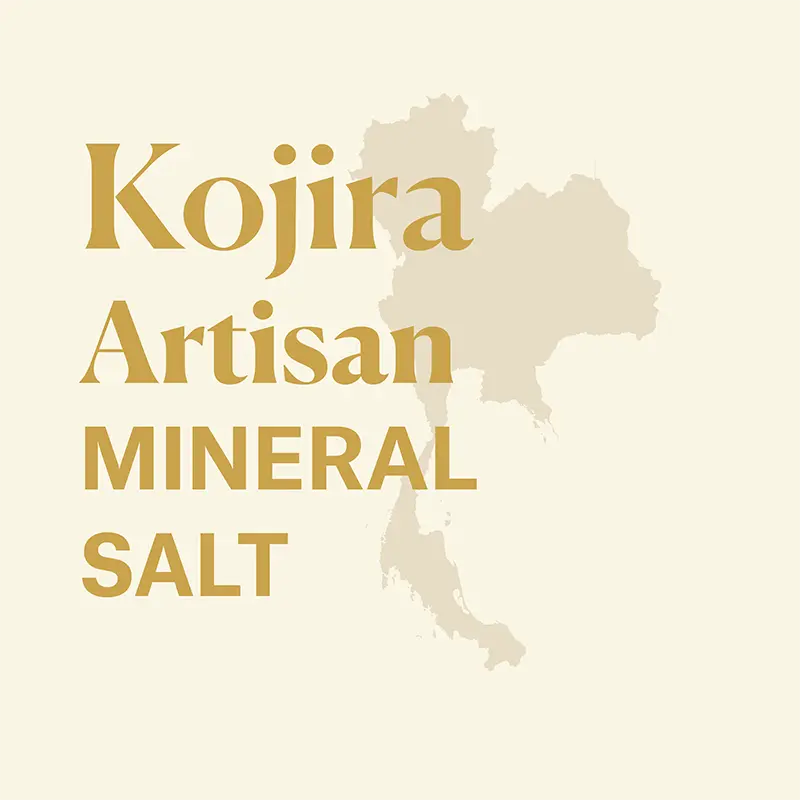Kojira Artisan Mineral Salt product label with illustration of Thailand