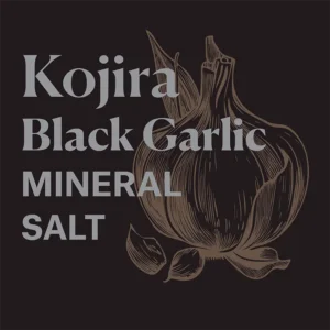 Kojira Black Garlic Mineral Salt product label with garlic illustration