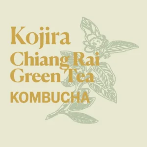 Kojira Chiang Rai Green Tea Kombucha product label with tea leaf illustration