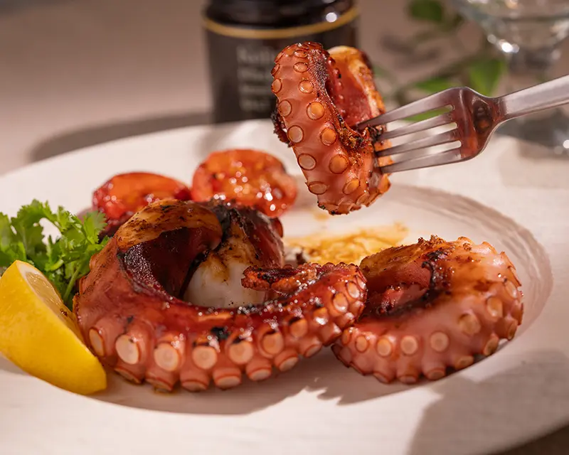 How to salt grilled octopus for tender texture and charred flavour