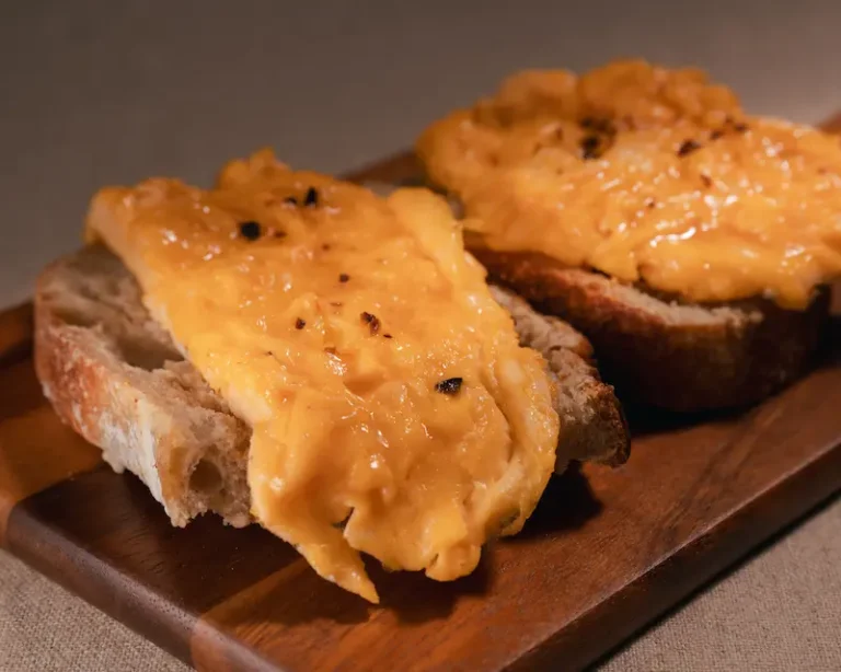 Omelette on sourdough toast with fermented mushroom finishing salt