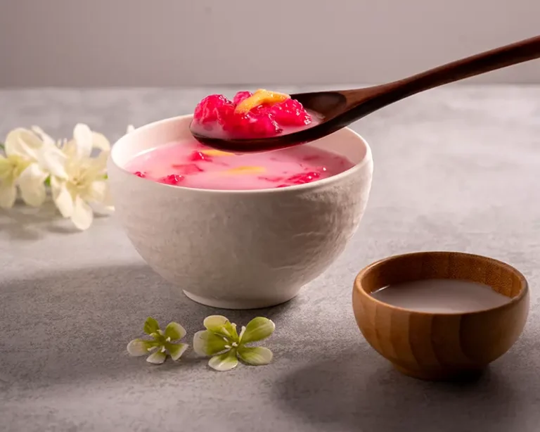 Salt on desserts shown with Thai tub tim grob in coconut milk